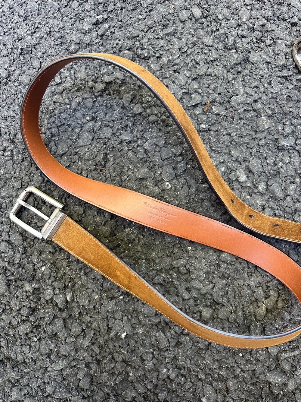 Salvatore Ferragamo Two-Tone Brown and Tan Leather Belt with Silver Buckle